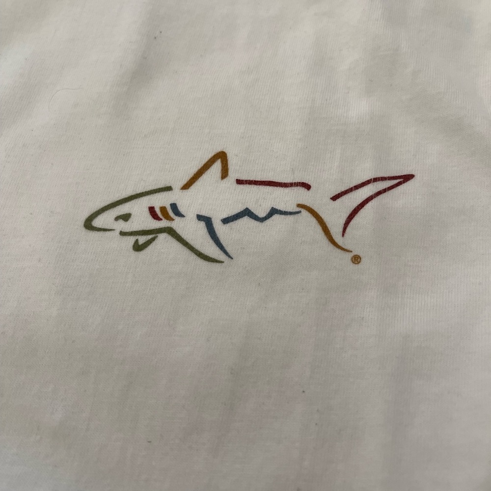 MENS Greg Norman The SHARK golf golfer size L “Large” white crew neck t shirt